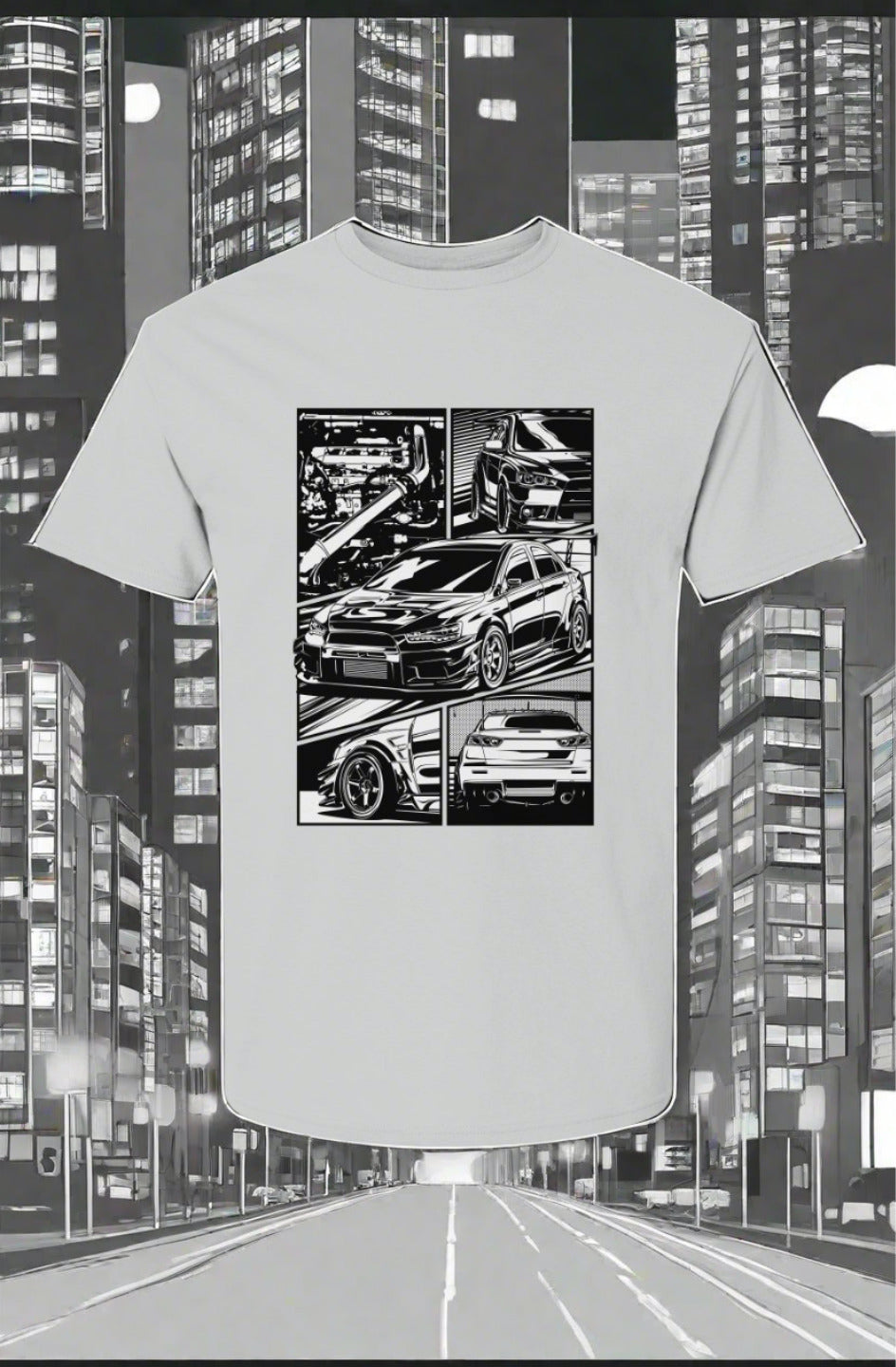 Streetwear SpeedElite Designs - Mitsubishi Lancer Evolution Comic Strip T-shirtElite Designs - Mitsubishi Lancer Evolution Comic Strip